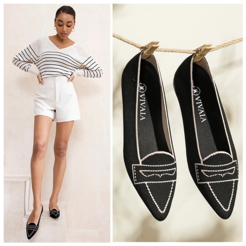 VIVAIA Black Pointed Knit Loafers